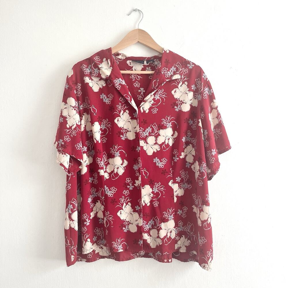 Vintage Laura Scott Red Hibiscus Top